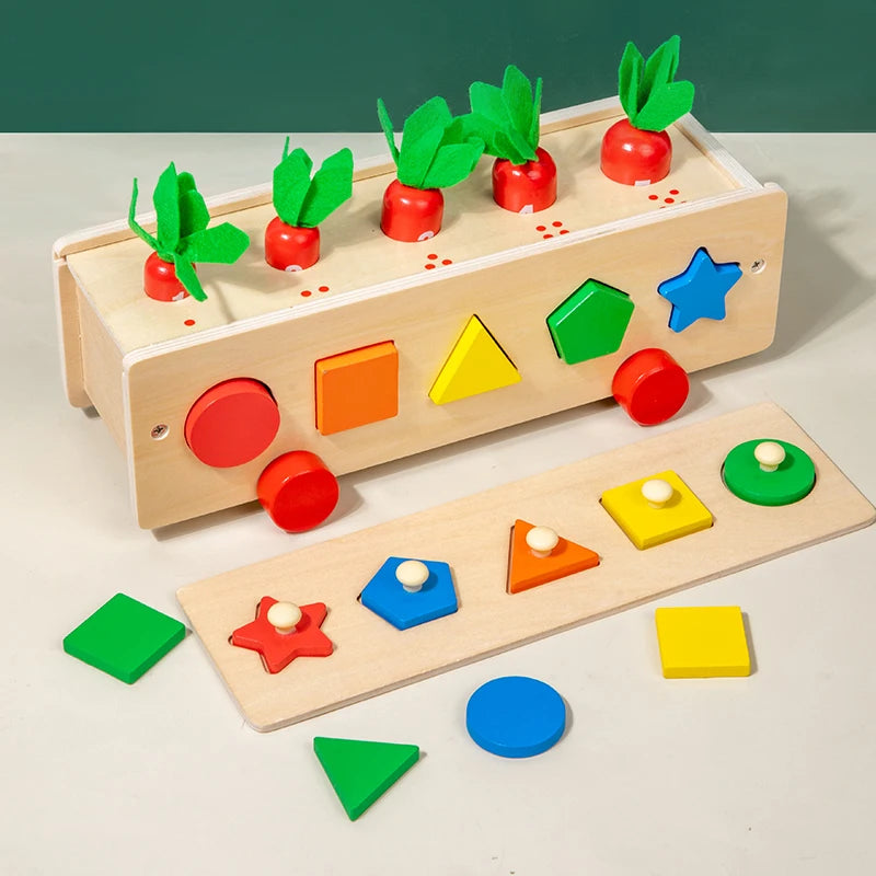 Baby Carrot Harvest Games Wooden Toy Sorters For Children 1 2 3 Years Kids Shape Matching Puzzle Toy Montessori Educational Toys