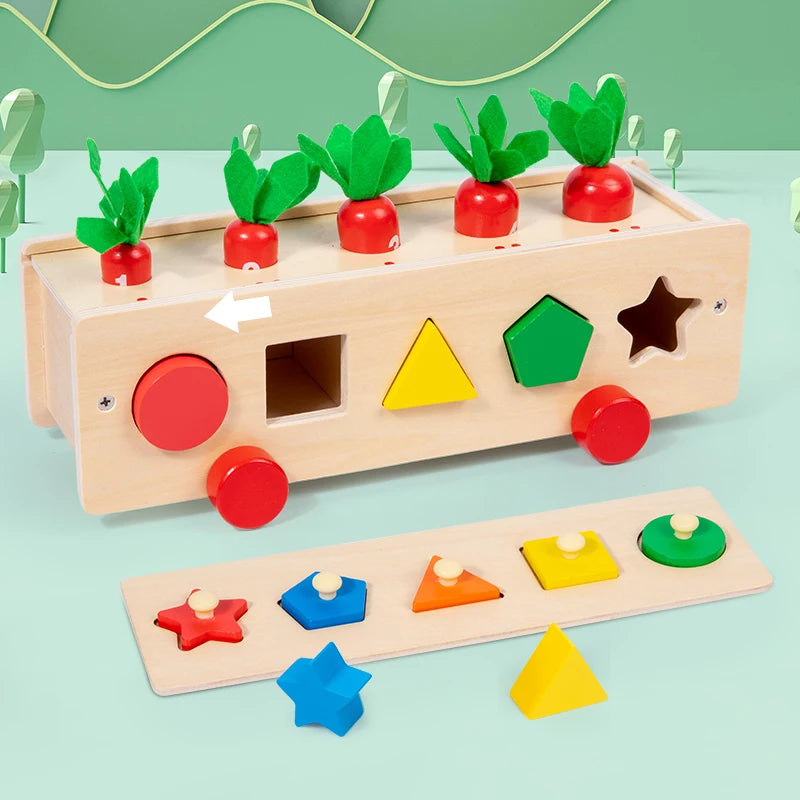 Baby Carrot Harvest Games Wooden Toy Sorters For Children 1 2 3 Years Kids Shape Matching Puzzle Toy Montessori Educational Toys