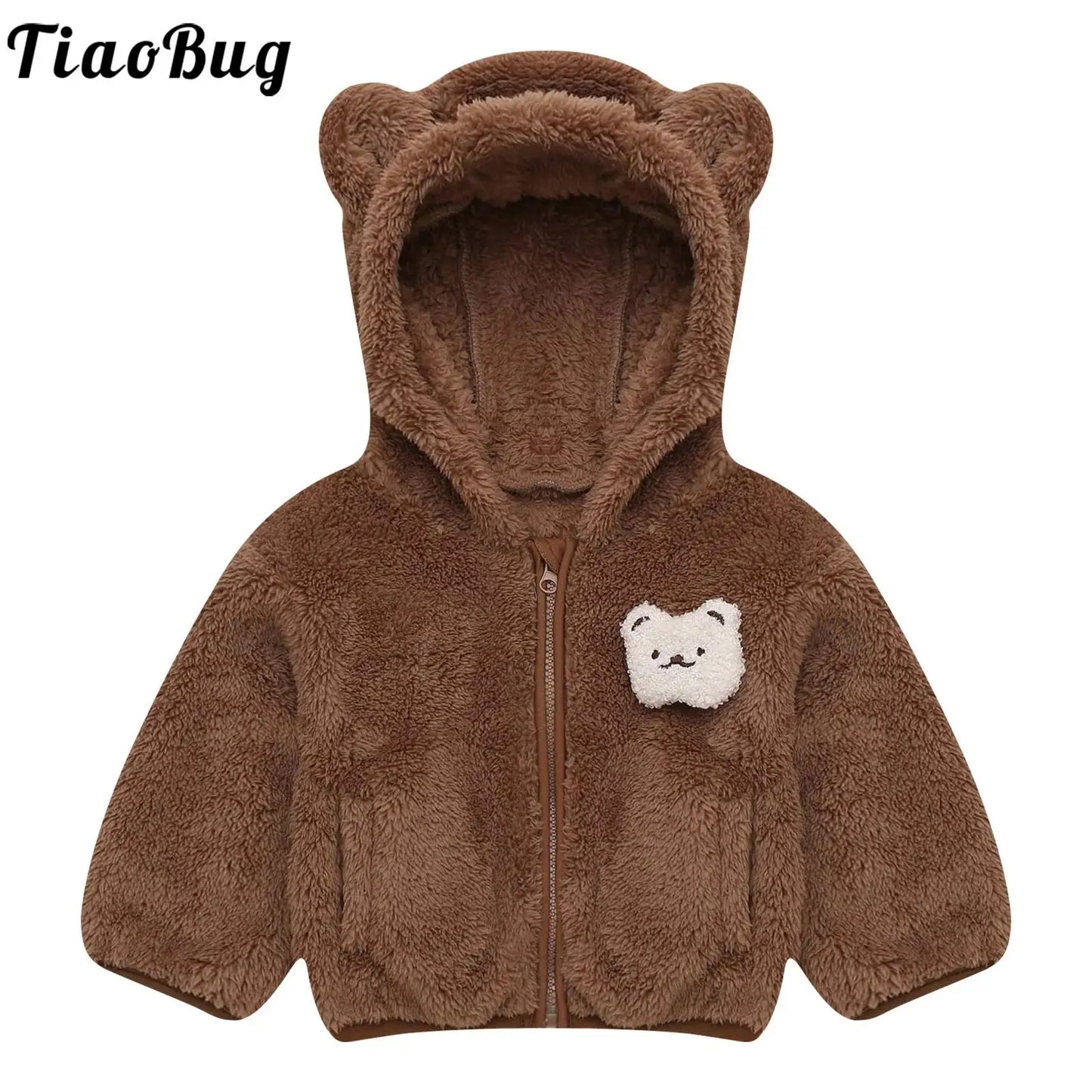 Toddler Girls Winter Cute Warm Hooded Jacket Coats Clothes Long Sleeve Faux Fur Thicken Furry Outwear Baby Kid Outfit Daily Wear