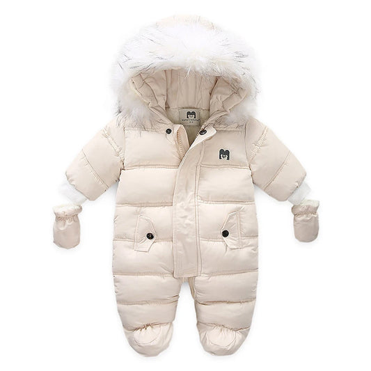 Winter Baby Clothes With Hooded Fur Newborn Warm Fleece Bunting Infant Snowsuit Toddler Girl Boy Snow Wear Outwear Coats