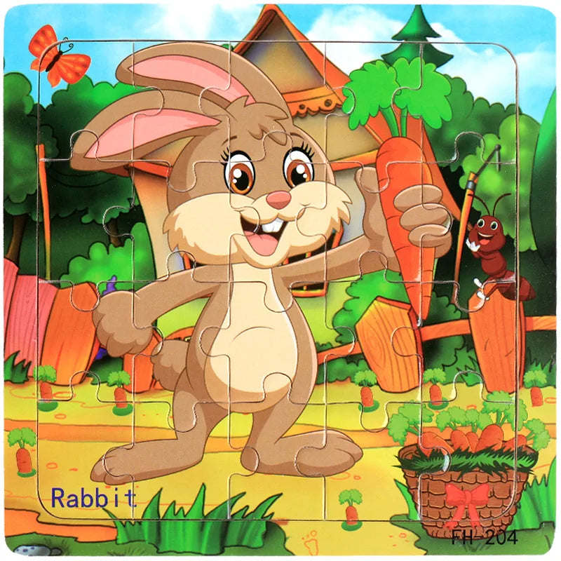 New 20 Piece Wooden 3d Puzzle Cartoon Animal Vehicle Jigsaw Puzzle Montessori Educational Toys for Kids Baby 1 2 3 Years