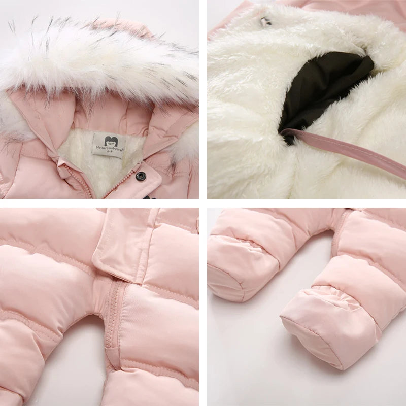 Winter Baby Clothes With Hooded Fur Newborn Warm Fleece Bunting Infant Snowsuit Toddler Girl Boy Snow Wear Outwear Coats