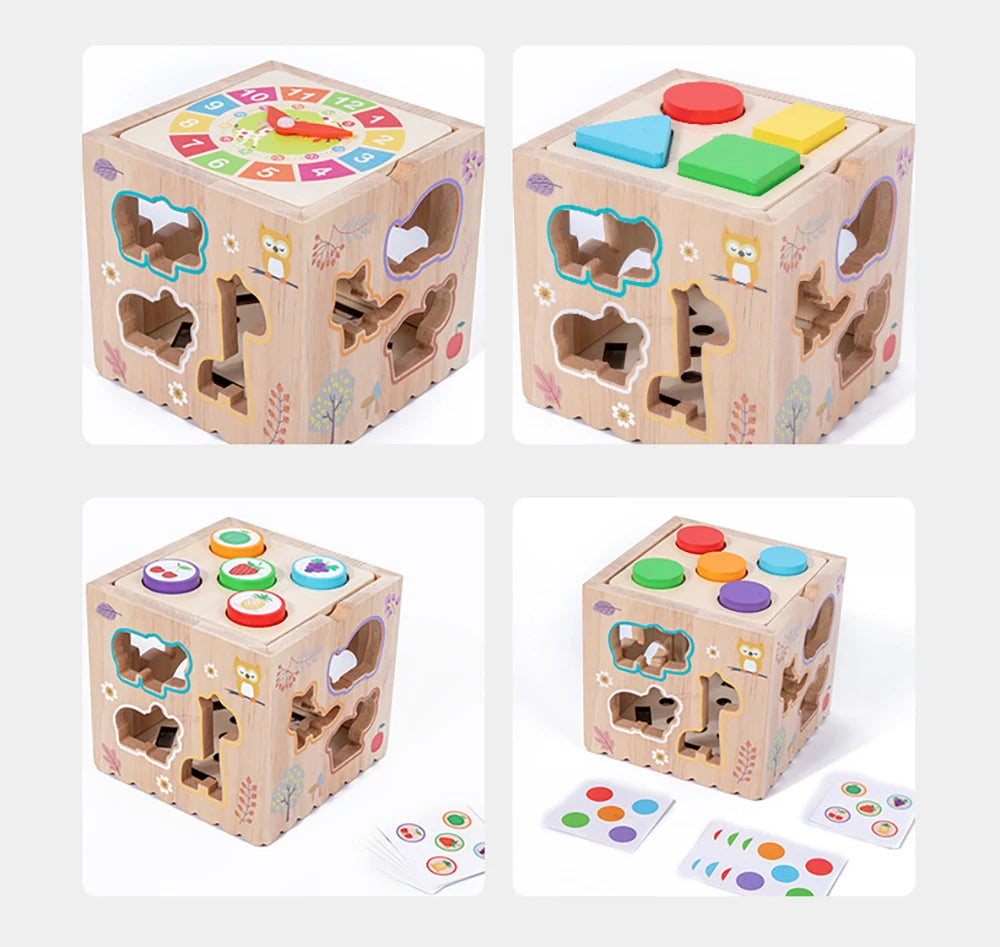 Wooden Montessori Toys Shape Sorter Wooden Puzzle Shape Matching Toys Kids Matching Game Learn Educational Toy for Toddlers Gift