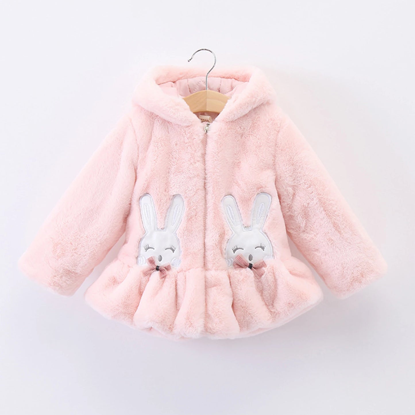 Infant Baby Girls Winter Warm Clothes Long Sleeve Hooded Fuzzy Cute Rabbit Jacket Coat Zipper Outerwear Schooling Daily Wear