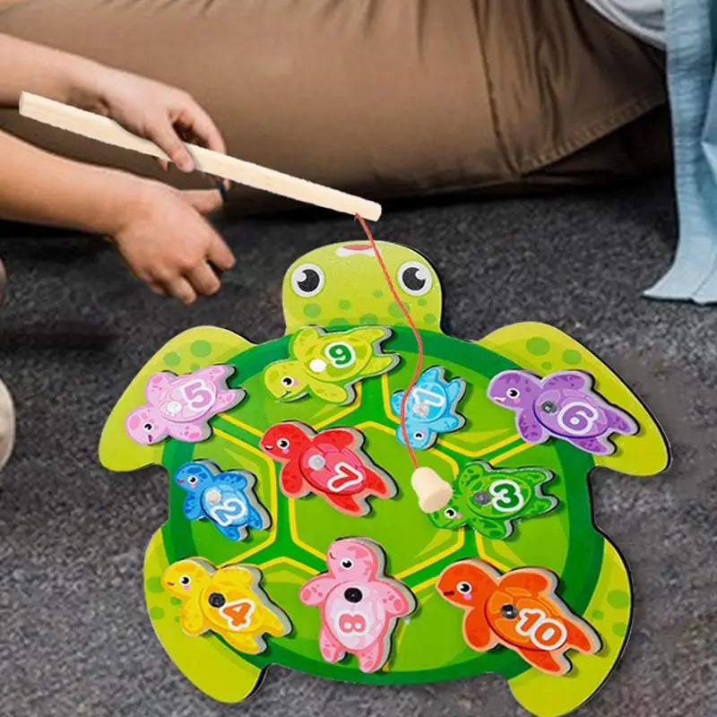 Wooden Magnetic Fishing Game Sensory Educational Learning Skills Toys Turtle Shape Fishing Game Color And Number Learning For kid