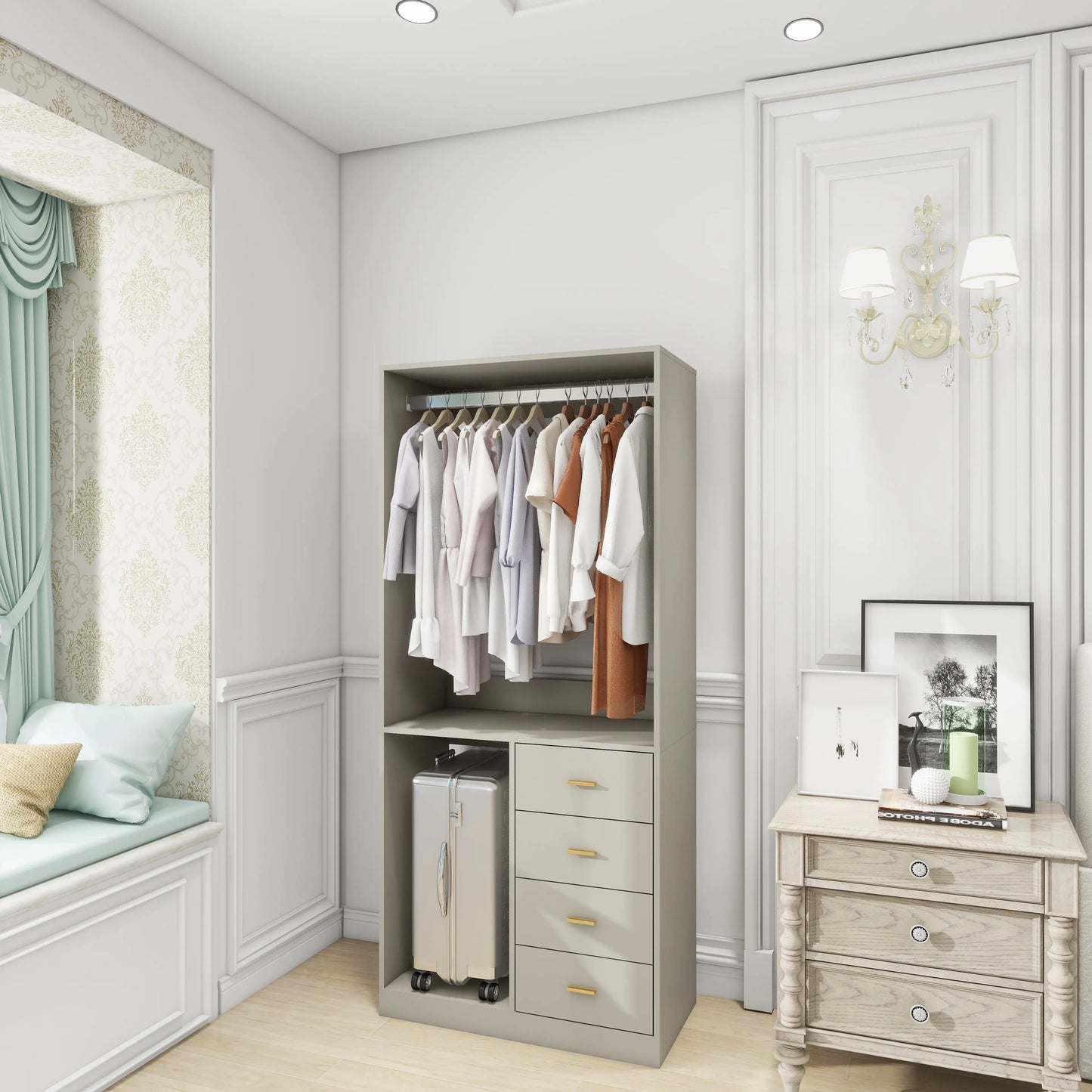 Walk-in Closet Organizer System with 4 Drawers & Shelves