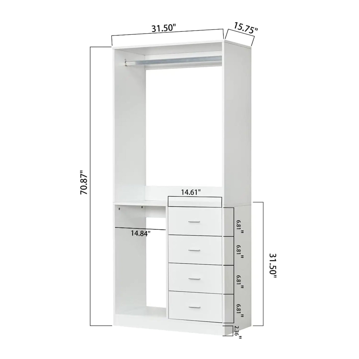 White Wood Closet System Storage Stand-Alone Wardrobe